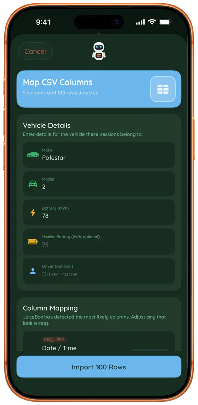 JuiceBox CSV Mapping View