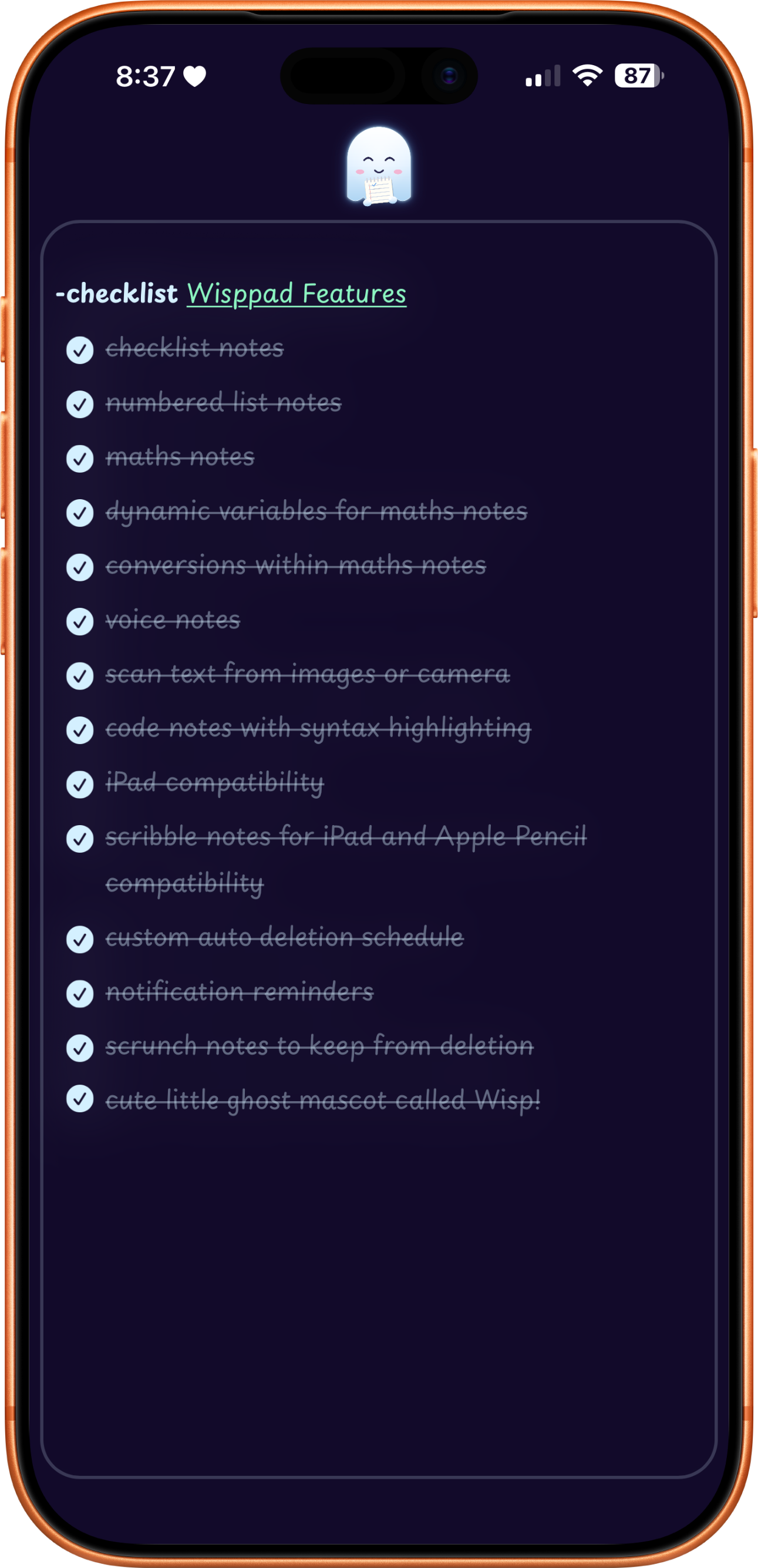 Wisppad Checklist Note