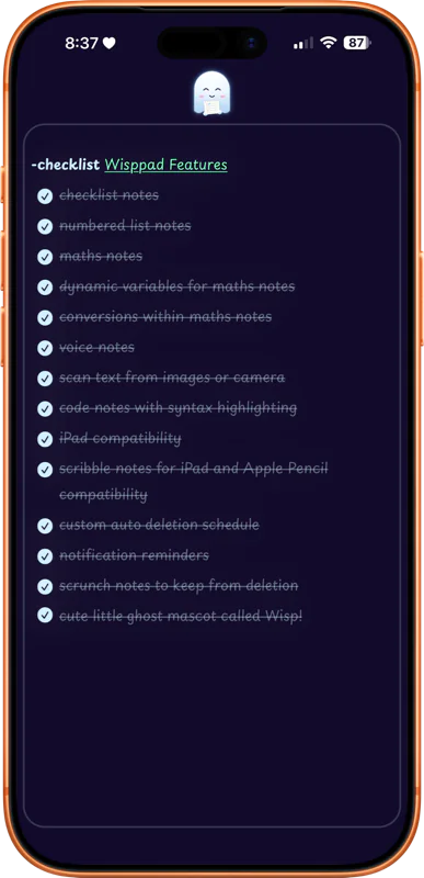 Wisppad Checklist Note