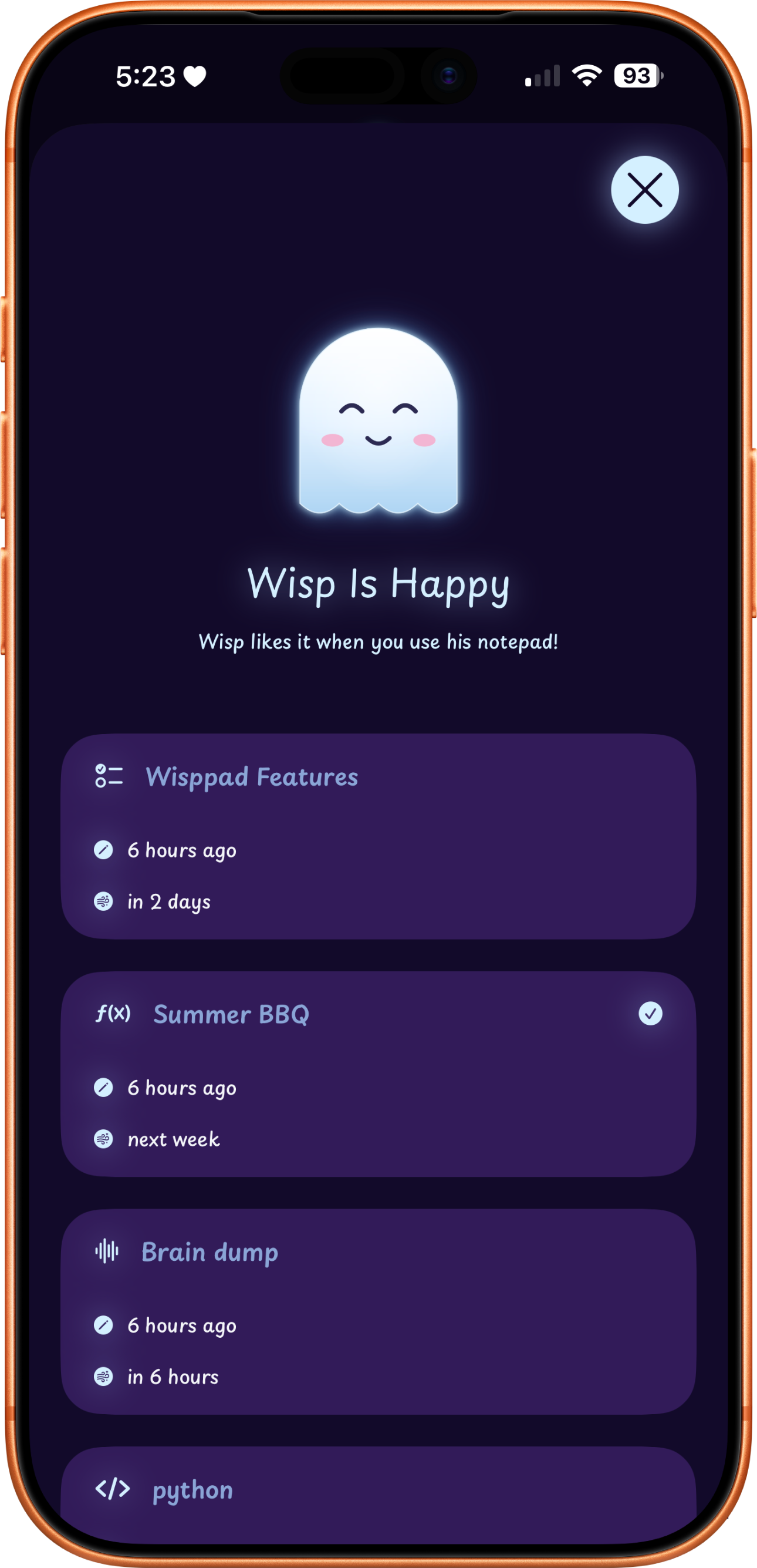 Wisppad notes list