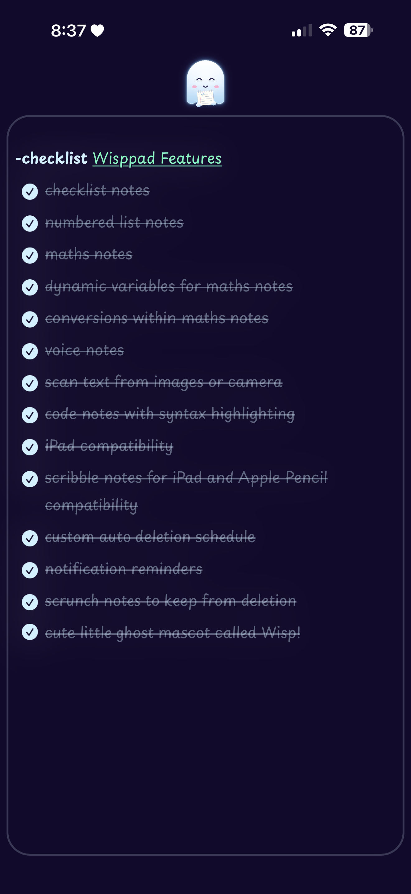 Wisppad Checklist Note